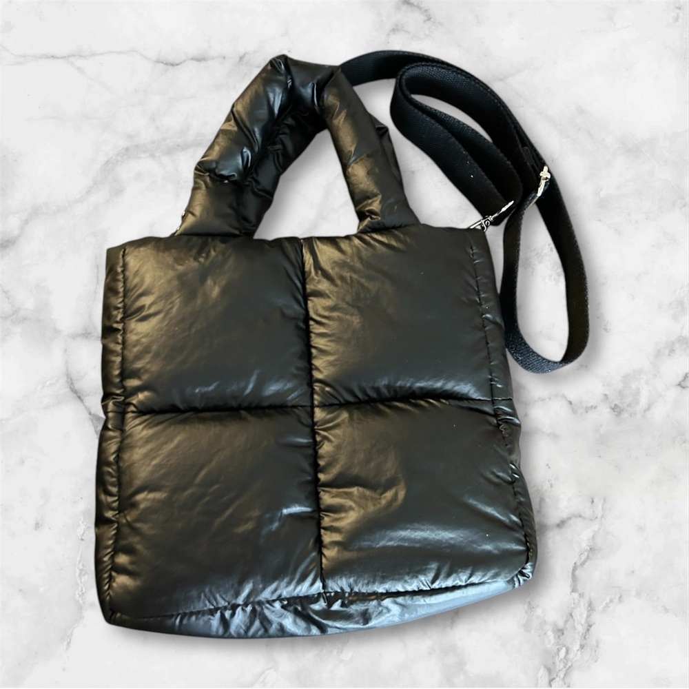 Urban Outfitters Millie quilted black puffy small tote bag with crossbody strap